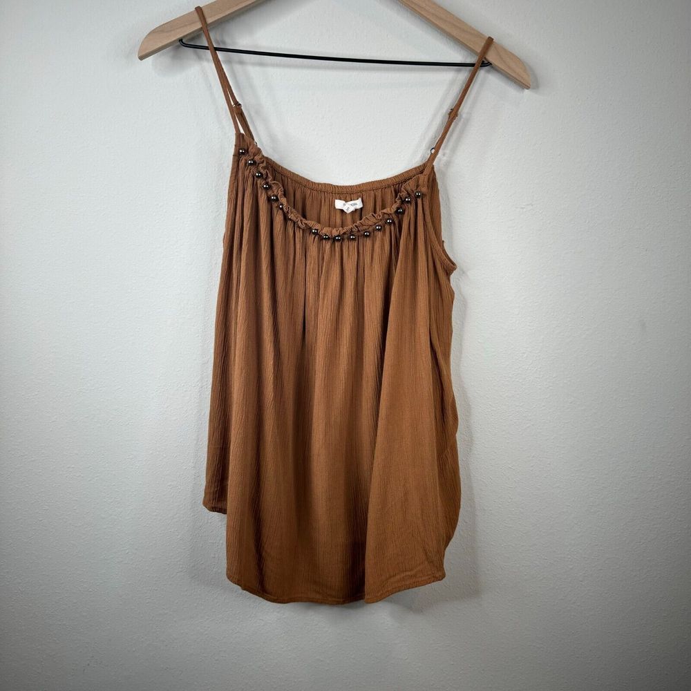 Maurices Womens Top Size S Brown Embellished Round Neck‎ Adjustable Straps Boho